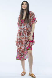 SHOPIKA Rochie lunga de plaja tip poncho cu imprimeu floral pe fond bej Talie unica