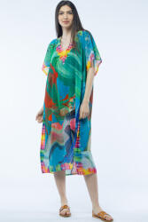 SHOPIKA Rochie lunga de plaja tip poncho cu imprimeu pensulat multicolor Multicolor Talie unica