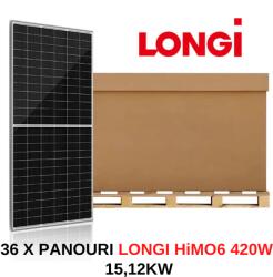 LONGi 420W HiMO6 Palet Panou solar Longi 420W, 15.12 KW, 36 X Panou solar fotovoltaic monocristalin, LR5-54HTH 415 435M, 420W Taxa verde inclusa (LONGi420W-palet)