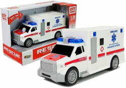 Lean-toys Fehér Akkumulátoros, súrlódó meghajtású mentőautó 1: 20 hanggal