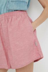 G-Star Raw vászonkeverék rövidnadrág melange, magas derekú - rózsaszín L