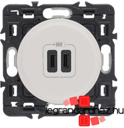 Legrand Céliane kettős USB-C töltőaljzat, beépített tápegységgel - 3A, 15W, burkolattal, fehér CF067466-K (CF067466-K)