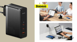 Baseus GaN5 Pro 2xUSB-C + USB hálózati töltő, 140W - Fekete