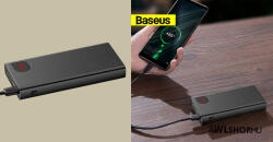 Baseus Adaman Metal 20000mAh külső akkumulátor, 22.5W 2xUSB + USB-C + lightning + mikroUSB + USB-C kábel 0, 3m - Fekete