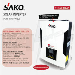  Хибриден соларен инвертор SAKO PRO, Off Grid, Mppt, 5.5kw/48v