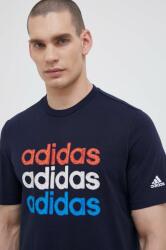 Adidas pamut póló sötétkék, nyomott mintás - sötétkék S