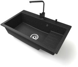  Gránit mosogatótálca NERO Boss + Design csaptelep + adagoló (fekete)