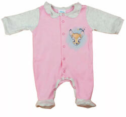  Hosszú ujjú elöl patentos pamut rugdalózó Bambi mintával (62) - rózsaszín