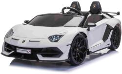 Beneo Lamborghini Aventador 12V Elektromos játékautó kétszemélyes, fehér, 2, 4 GHz-es távirányító, USB / SD bemenet, felfüggesztés, felfelé nyíló ajtó, puha EVA kerekek, 2 X MOTOR, Eredeti licenc