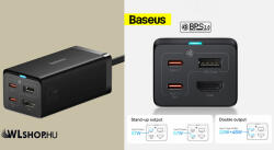 BASEUS GaN5 Pro 2xUSB-C + USB + HDMI hálózati töltő, 67 W - Fekete
