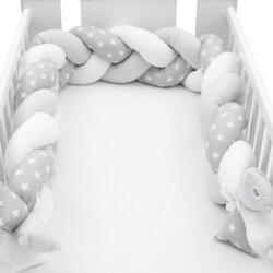 New Baby Protectie Laterala pentru Patut New Baby Tip Bumper Impletit din Bumbac Stars Grey / White (42970)