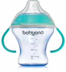 BabyOno Take Care Non-spill Cup with Soft Spout gyakorlóbögre fogantyúval Turquoise 3 m+ 180 ml