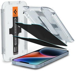 Apple Spigen "Glas. tR SLIM EZ Fit" Apple iPhone 16e / 13 / 14 / 13 Pro Privacy tempered kijelzővédő fólia felhelyező kerettel (2db) (AGL03388) - speedshop