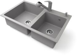 Gránit mosogatótálca NERO Palazzo + kihúzható zuhanyfejes Shower csaptelep + adagoló (szürke)