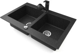  Gránit mosogatótálca NERO Verso + kihúzható zuhanyfejes Shower csaptelep + dugókiemelő (fekete)