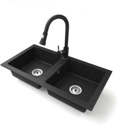 NERO Lybra + kihúzható zuhanyfejes Snake csaptelep + szifon (fekete)