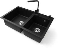  Gránit mosogatótálca NERO Palazzo + Design csaptelep + adagoló (matt fekete)