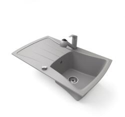 Gránit mosogatótálca NERO Venezia + kihúzható zuhanyfejes Shower csaptelep + dugókiemelő (szürke)