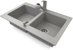  Gránit mosogatótálca NERO Verso + kihúzható zuhanyfejes Shower csaptelep + adagoló (szürke)