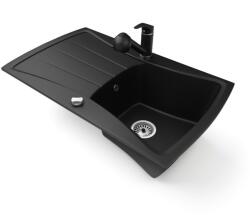 Gránit mosogatótálca NERO Venezia + kihúzható zuhanyfejes Shower csaptelep + dugókiemelő (matt fekete)