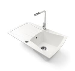 Gránit mosogatótálca NERO Venezia + kihúzható fejes Linea csaptelep + dugókiemelő (fehér)
