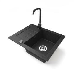 Gránit mosogatótálca NERO Monza + Steel csaptelep + dugókiemelő (fekete)