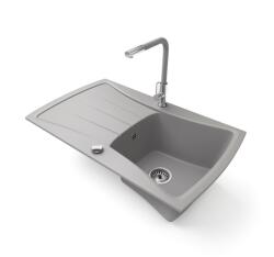 Gránit mosogatótálca NERO Venezia + kihúzható fejes Linea csaptelep + dugókiemelő (szürke)