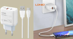 LDNIO USB/USB-C PD + QC 3.0 hálózati töltő 22.5W A2421C + USB-C kábel - Fehér