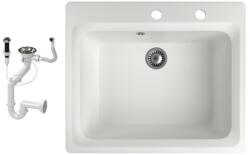  Gránit mosogató NERO Italia + automata dugókiemelő + szifon (fehér)