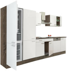 Leziter Yorki 340 konyhabútor yorki tölgy korpusz, selyemfényű fehér fronttal polcos szekrénnyel és alulfagyasztós hűtős szekrénnyel (L340YFH-PSZ-AF) - homelux