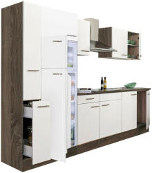 Leziter Yorki 300 konyhabútor yorki tölgy korpusz, selyemfényű fehér fronttal felülfagyasztós hűtős szekrénnyel (L300YFH-FF) - homelux