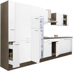 Leziter Yorki 360 konyhabútor yorki tölgy korpusz, selyemfényű fehér fronttal polcos szekrénnyel és felülfagyasztós hűtős szekrénnyel (L360YFH-PSZ-FF) - homelux