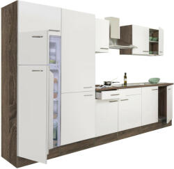 Leziter Yorki 330 konyhabútor yorki tölgy korpusz, selyemfényű fehér fronttal polcos szekrénnyel és felülfagyasztós hűtős szekrénnyel (L330YFH-PSZ-FF) - homelux