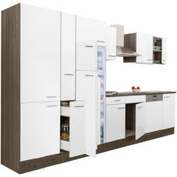 Leziter Yorki 370 konyhabútor yorki tölgy korpusz, selyemfényű fehér fronttal polcos szekrénnyel és felülfagyasztós hűtős szekrénnyel (L370YFH-PSZ-FF) - homelux