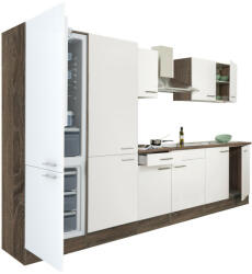 Leziter Yorki 330 konyhabútor yorki tölgy korpusz, selyemfényű fehér fronttal polcos szekrénnyel és alulfagyasztós hűtős szekrénnyel (L330YFH-PSZ-AF) - homelux
