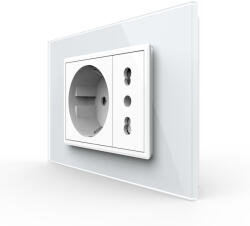 LIVOLO Priza dubla standard italian cu rama din sticla 3M, Livolo (VL-C3C2CIT-11)