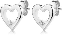 Ekszer Eshop 925 ezüst gyémánt fülbevaló - szív kontúr, átlátszó briliáns, stekkerzár