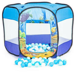 Iplay Cort de joaca pentru copii tip piscina uscata, cu 100 de bile colorate incluse, iPlay, 90 x 90 x 70 cm, Albastru (8186B100) - babyneeds