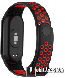  Okosóra szíj - légáteresztő, sportoláshoz, szilikon - FEKETE / PIROS - 119+102mm hosszú - Xiaomi Smart Band 8, 8 NFC, 9, 9 NFC