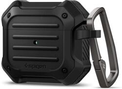 Spigen Bluetooth fülhallgató töltőtok tartó, szilikon, vezeték nélküli töltés támogatás, karabiner, Apple AirPods 3 kompatibilis, Spigen Tough Armor, fekete (110295) (110295)
