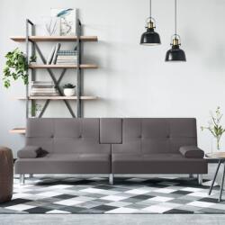 vidaXL Canapea extensibilă cu suporturi pahare, gri, piele ecologică (351928) Canapea