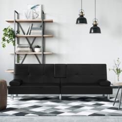 vidaXL Canapea extensibilă cu suporturi pahare, negru, piele ecologică (351926) Canapea