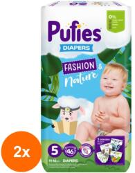pufies Set 2 x Scutece Pufies Fashion and Nature, Maxi Pack, 5 Junior, 11-16 kg, 46 buc (ROC-2xFIMPFSC149)
