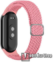  Okosóra szíj - fonott szövet körpánt - RÓZSASZÍN - sztreccses, 190mm hosszú - Xiaomi Smart Band 8, 8 NFC, 9, 9 NFC