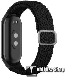 Okosóra szíj - fonott szövet körpánt - FEKETE - sztreccses, 190mm hosszú - Xiaomi Smart Band 8, 8 NFC, 9, 9 NFC
