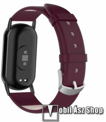Valódi bőr okosóra szíj - BORDÓ - 95mm + 123mm hosszú - Xiaomi Smart Band 8, 8 NFC, 9, 9 NFC