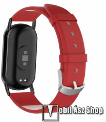 Valódi bőr okosóra szíj - PIROS - 95mm + 123mm hosszú - Xiaomi Smart Band 8, 8 NFC, 9, 9 NFC