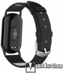  Valódi bőr okosóra szíj - FEKETE - 95mm + 123mm hosszú - Xiaomi Smart Band 8, 8 NFC, 9, 9 NFC