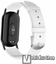  Valódi bőr okosóra szíj - FEHÉR - 95mm + 123mm hosszú - Xiaomi Smart Band 8, 8 NFC, 9, 9 NFC