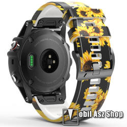 Okosóra szíj - szilikon - NAPRAFORGÓ MINTÁS - 125mm+92mm hosszú, 22mm széles QUICKFIT csatlakozó - Garmin Fenix 7 / 5 / 5 Plus / 5 Plus Sapphire / 6 / 6 Pro / 6 Sapphire / Instinct / Forerunner 935 /